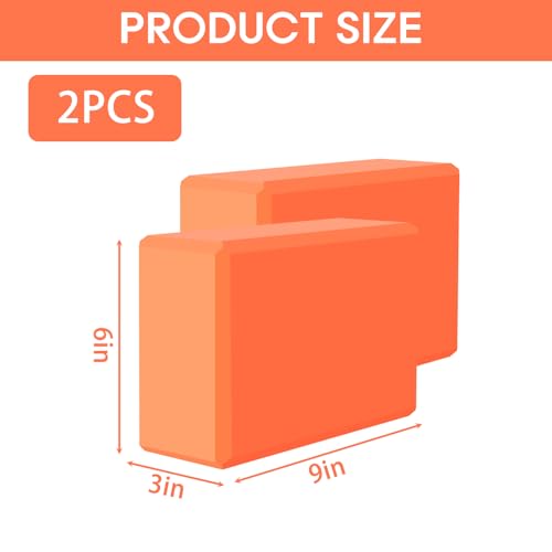 Yoga Block - Supportive Latex-Free Eva Foam - Soft Non-Slip Surface with Beveled Edges for Yoga, Pilates, Meditation - Yoga Accessories for Stability, Balance, Deepen Stretches - color: orange-2 Pack