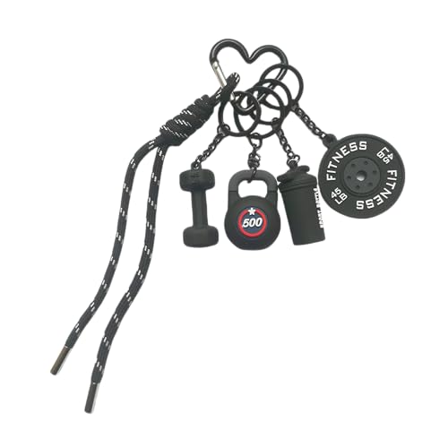 Fitness Keychain Barbell Dumbbell Keychain Bag Purse Charms Gym Lovers Fitness Enthusiast Gift Bag backpack Charms - color: Black