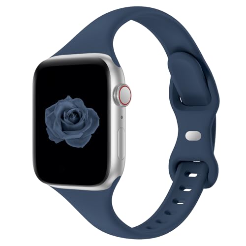 Thin Slim Band Compatible with Apple Watch 38mm 40mm 41mm 42mm 44mm 45mm 46mm 49mm, Replacement Silicone Sport Strap for iWatch Series 11/10/9/8/7/6/5/4/3/2/1 Ultra SE Women Men, Abyss Blue - color: Abyss Blue, size: 44mm/45mm/46mm/49mm/42mm(series 3 2 1)