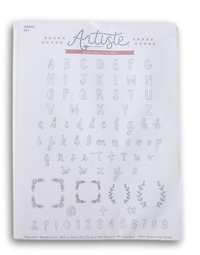 Alphabet Embroidery Transfer Sheet Pattern - 18 x 24 Inch Featuring 81 Designs