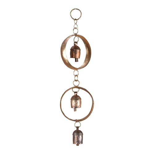 Wind Chimes for Outside Decor – Rustic Metal Yard Ornament with 3 Hanging Bells – Handmade Outdoor Porch or Entryway Accent – Indian Craft Deep Tone Garden Decoration Gift, 13 x 3.25 Inch - color: Circle Chime