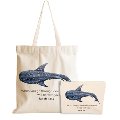 Whale Shark Makeup Bag Canvas Tote Bag Gifts for Women Friend Birthday Beach Shopping Appreciation Christmas - color: Deepwatersisaiah 388