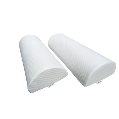2 Pack Half Moon Bolster Pillow for Legs, Knees, Lower Back.Semi Roll Round Pillow for Ankle and Foot Comfort, Head Neck Spine Hip Pain Relief,Machine Washable Cover - color: White-2 Pack