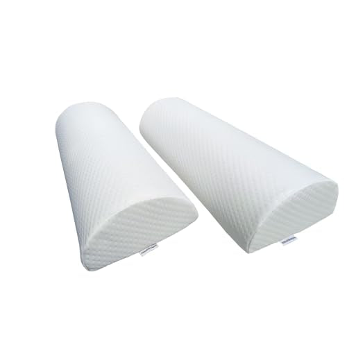 2 Pack Half Moon Bolster Pillow for Legs, Knees, Lower Back.Semi Roll Round Pillow for Ankle and Foot Comfort, Head Neck Spine Hip Pain Relief,Machine Washable Cover - color: White-2 Pack
