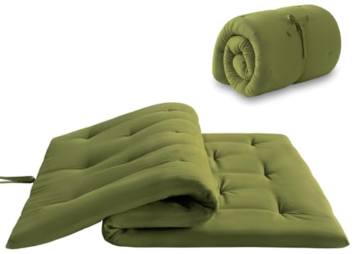 Mollydot Japanese Floor Futon Mattress Full Size 54"x 75", Foldable Bed Mattress, Portable Tatami Mat Sleeping Pad, Folding Futon Cushion, Roll Up Floor Lounger for Guest Room Dormitory (Green) - color: Green, size: Full(75"l X 54"w X 2.5"th)
