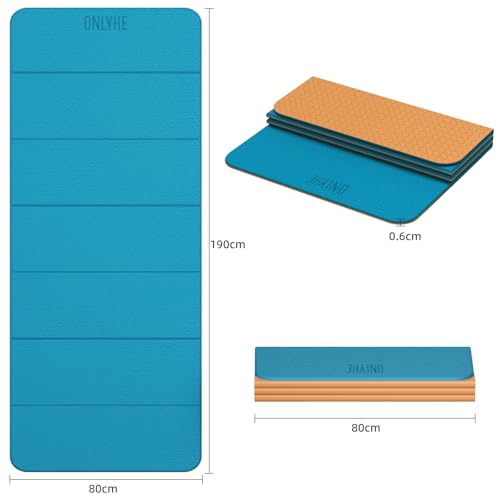 Foldable Yoga Mat 75"x31.5"x0.24" - Extra Large Lightweight TPE Exercise Mat, Double Non-Slip for Pilates, Home Workouts & Outdoor Use - color: Blue-orange