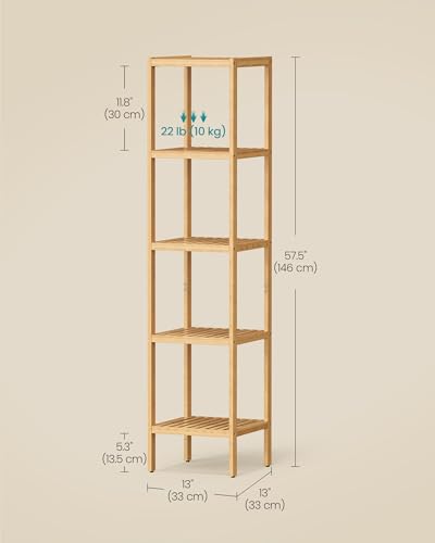 SONGMICS 5-Tier Bamboo Shelf, Freestanding Bathroom Storage Rack - color: Light Bamboo, size: 5 Tiers (13"D x 13"W x 57.5"H)