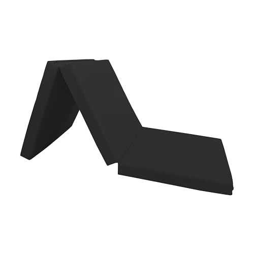 D&D Futon Furniture Trifold Foam Beds, Floor Tri-Fold Bed, Foldable Shikibuton Mattress Cushion Topper Mat for Space Saving Sleepover 3x27x75 in, Black