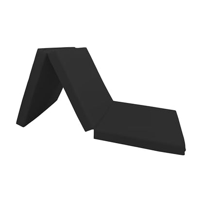 D&D Futon Furniture Trifold Foam Beds, Floor Tri-Fold Bed, Foldable Shikibuton Mattress Cushion Topper Mat for Space Saving Sleepover 3x27x75 in, Black
