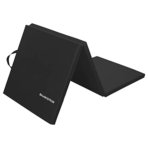 BalanceFrom 6x2 Feet 3-Panel Folding Gymnastics Mat – 1.5-Inch Thick Pad with Vinyl Surface and Carrying Handles for Tumbling, Yoga, Pilates, Home Workouts, and Martial Arts - color: Black