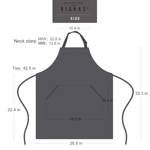 BIGHAS Adjustable Bib Apron with Long Ties for Women Men 18 Colors Chef Kitchen Cooking - color: Dark Gray