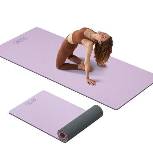 Extra Thick 12mm TPE Exercise Yoga Mat with Strap, 72"L x 24.8"W Non-slip Workout Mat for gymnastics, Pilates, Home, Workout, Gym Floor Fitness - color: Purple + Grey