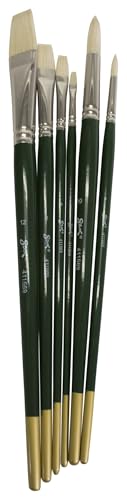 Sax Olympia Interlocked Hog Hair Bristle Long Handle Paint Brushes, Assorted Sizes, Set of 6