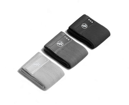 Fabric Booty Bands Set, 3 Resistance Levels for Pilates - color: Black/Grey