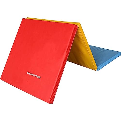 BalanceFrom 6x2 Feet 3-Panel Folding Gymnastics Mat – 2-Inch Thick Pad with Vinyl Surface and Carrying Handles for Tumbling, Yoga, Pilates, Home Workouts, and Martial Arts - color: Multi-Color