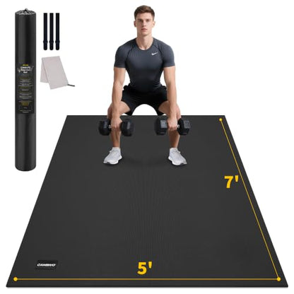CAMBIVO 8'x6'/7'x5'/6'x4' Large Exercise Mat Workout Mat for Home Gym, 7mm - color: 7'*5' Black