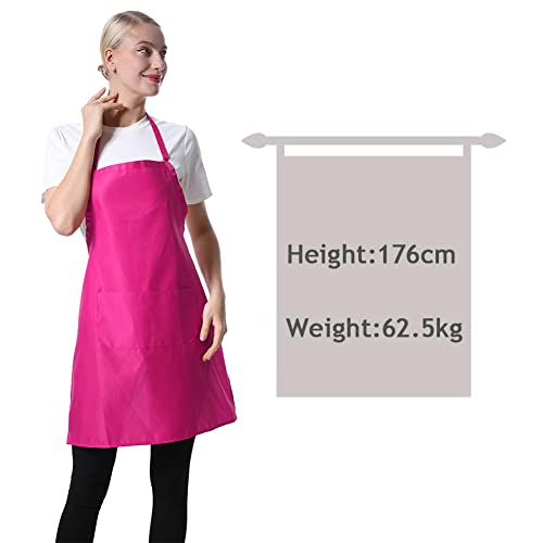Pink Plain Bib Aprons Bulk for Women Men Adult with 2 Front Pockets (Hot Pink,15pcs), 60x70cm - color: Hot Pink-15pcs