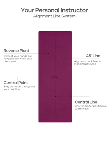 Heathyoga Yoga Mat Non Slip TPE Pilates Exercise Mats for Home Workout Gym Fitness Eco Friendly Thick Hot Yoga Mat with Strap Body Alignment,72"x 26" Thickness 1/4" - color: Deep Purple
