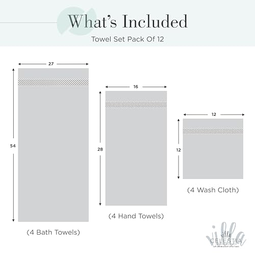Villa Celestia 12-Piece 100% Cotton Towel Set, 4 Bath Towels, 4 Hand Towels, 4 Wash Cloth, Quick-Dry, Teal - color: Teal, size: Towel Set - Pack of 12
