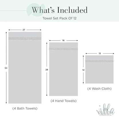 Villa Celestia 12-Piece 100% Cotton Towel Set, 4 Bath Towels, 4 Hand Towels, 4 Wash Cloth, Quick-Dry, Teal - color: Teal, size: Towel Set - Pack of 12