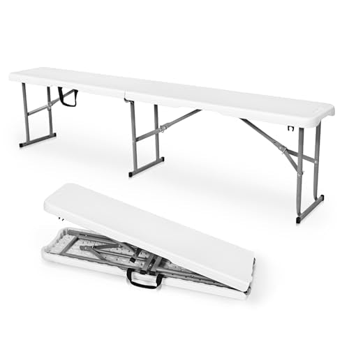 Byliable Folding Bench 6ft,Portable Plastic Bench Seat with Handle,White - size: 6FT Bench