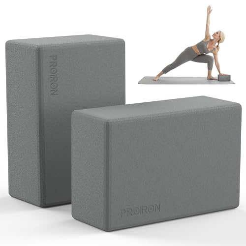 PROIRON Yoga Blocks, 2 Pack Supportive High Density Premium Eva Foam, Soft Non-Slip Surface with Curved Edges Stretch Blocks For Yoga, Pilates, Stretching - color: Meteorite Gray