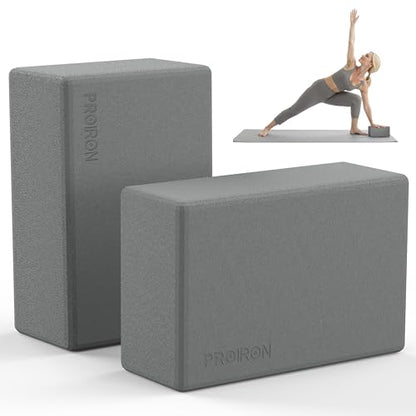 PROIRON Yoga Blocks, 2 Pack Supportive High Density Premium Eva Foam, Soft Non-Slip Surface with Curved Edges Stretch Blocks For Yoga, Pilates, Stretching - color: Meteorite Gray