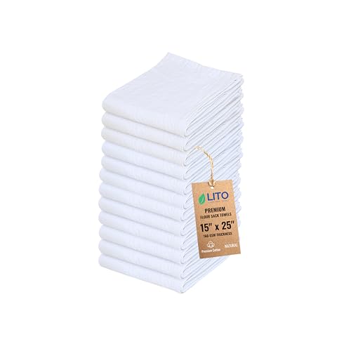 Flour Sack Towels | Tea Towel for Crafts| Kitchen Dish Cotton Blank Towel for Embroidery| Baking Bread Proofing Linen Cover| Thick Absorbent Quick Dry| 12 Pack 15"x 25" Natural - color: Natural, size: 15"x25"-Pack of 12