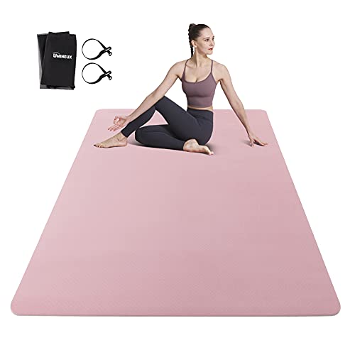 UMINEUX Large Yoga Mat for Men and Women 1/4 & 2/5 Inch Extra Thick TPE Fitness Mat for Home Gym Workout, Non-Slip, Eco Friendly Exercise Mat for Yoga, Pilates, Stretching, Meditation - color: Rose Tan & Dawn Blue, size: 72"x48"x1/4"
