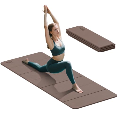 Foldable Yoga Excercise Mat 71"L x 24"W, Odourless Light Weight POE Mat For Home Fitness and Gym Workouts, 1/4 inch Non-slip design for All Types of Yoga Pilates - color: Brown, size: 75"Lx32"W
