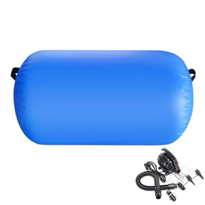 Inflatable Air Roller Mat with Pump for Gymnastics Training - color: blue+pump, size: length 100cm,diameter 75cm