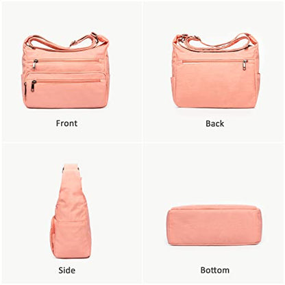 VOLGANIK ROCK RFID Purses for Women Fabric Nylon Multi Pocket Crossbody Bag Ladies Travel Handbag - color: Pink, size: Large