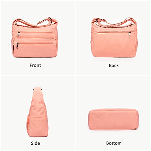 VOLGANIK ROCK RFID Purses for Women Fabric Nylon Multi Pocket Crossbody Bag Ladies Travel Handbag - color: Pink, size: Standard