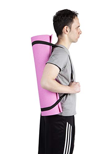 Mind Reader All Purpose Extra Thick Yoga Mat Fitness & Exercise Mats with Carrying Strap, High Density Anti-Tear, Red