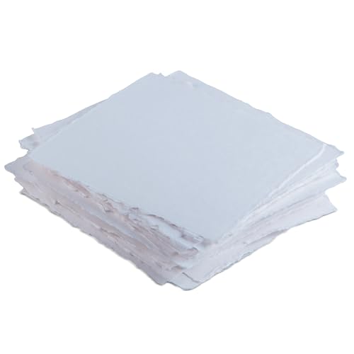 Wanderings Thick Handmade Watercolor Paper with Deckle Edge - 8" x 8" - 300GSM - Premium White Hot Press Smooth Mixed Media Paper Made with Recycled Cotton - 25 Loose Leaf Sheets - color: White, size: 20x20 cm