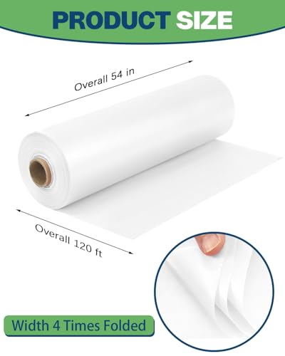 Plastic Table Cover Roll 54 Inch x 120 Feet Disposable Tablecloth, White Table Cloth Roll with Cutter Box for Weddings, Christmas, Thanksgiving, Banquets, Parties