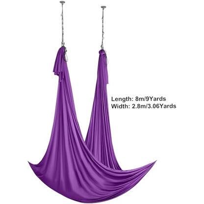 Happybuy Aerial Silk & Yoga Swing, 8.7 Yards, Aerial Yoga Hammock Kit, 100gsm Nylon Fabric, Full Rigging Hardware, Purple, Antigravity Flying for All Levels