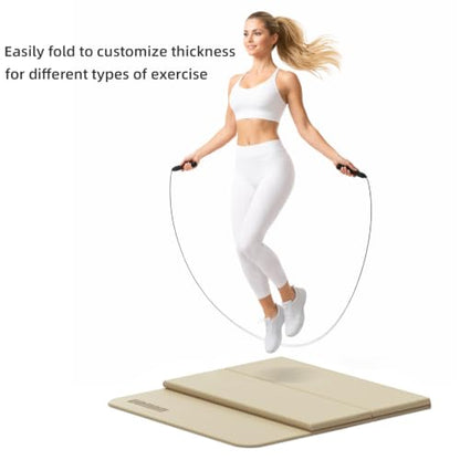 Yoga Mat Thick 10mm, Foldable Yoga Mat 75 x 26 x 0.4 Inches | Portable Workout Mat | Thick Cushioning Surface | Home Gym Exercise Mat | Pilates & Yoga Training - color: Milk coffee