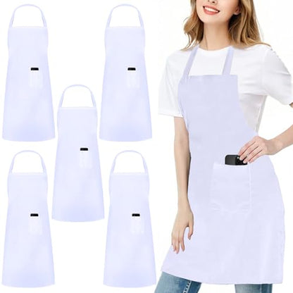 Chef Apron with Pocket for Men Women Server Butcher Work, 5 Pack - color: White