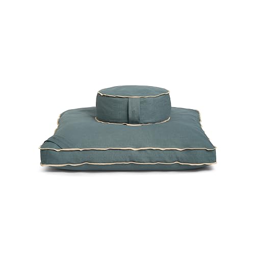 renoo Meditation Cushion Set - Zafu Meditation Pillow and Zabuton Floor Cushion - Adjustable Organic Buckwheat and Cotton Fill - GOTS Certified Cotton Washable Covers - 30x30x10 - Multiple Colors - color: Ocean