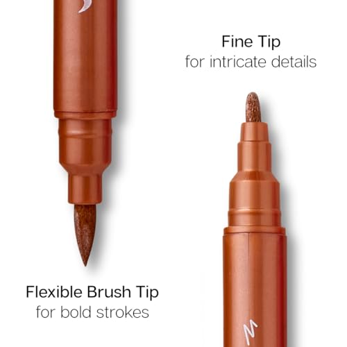 KINGART 24 Metallic Dual Tip Brush + Fine Markers - Easy for All Ages & Levels Pens for Card Making, Journaling, Scrapbooking, Fabric, Rock, Glass, DIY, Black Paper, Art Supplies, Halloween, Christmas