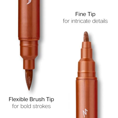 KINGART 24 Metallic Dual Tip Brush + Fine Markers - Easy for All Ages & Levels Pens for Card Making, Journaling, Scrapbooking, Fabric, Rock, Glass, DIY, Black Paper, Art Supplies, Halloween, Christmas