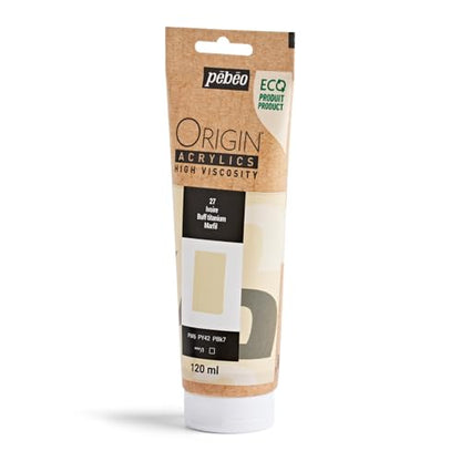 PEBEO Origin Acrylics 120ml Matte Acrylic Paint, Buff Titanium | Warm unbleached neutral for toned grounds and gentle mixes - matte high-viscosity acrylic in a 120ml eco-tube. - color: Buff Titanium