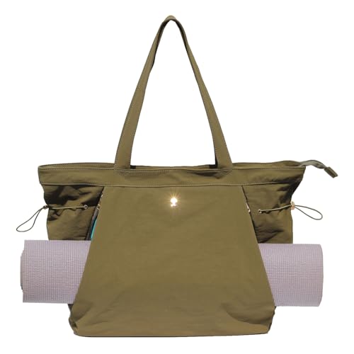 ESVAN Yoga Tote Bag for Women Shoulder Bags Drawstring for Office Workout Travel Carryall Pilates Gym and Beach - color: Nylon Dark Green