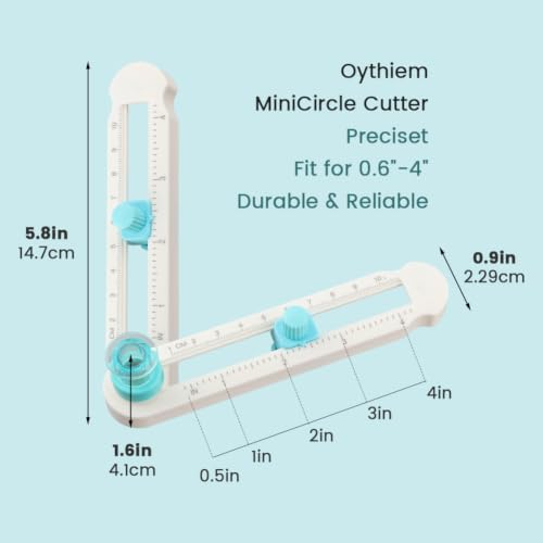 Circle Cutter for Paper, 4 Blades Rotary Knife, 0.6"-4" Radius, DIY Crafts | Adjustable 0.8-7.9" circle cutter with slide-lock. dual metric/imperial scales, concentric circles for mandalas. Safety guard