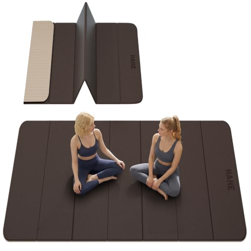 HAHE Extra Wide Folding Exercise Mat 75"x40"x0.4" TPE Fitness Mat - color: Milk Coffee & Brown