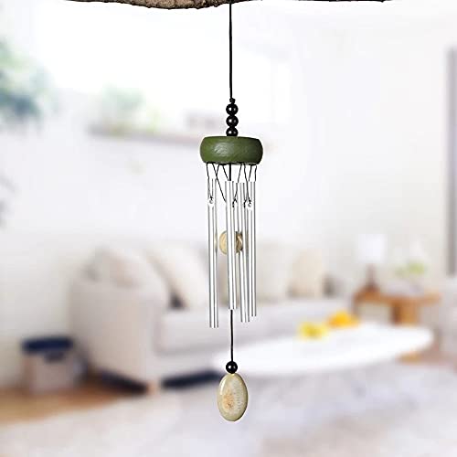 2 Pack Small Silver Wind Chime with Ceramic Blank Drops, 10 Inch Metal Garden Wind Chimes with 4 Different Len Bell Tubes, Soothing Harmony Sound Mini Outdoor Windcatcher Porches Décor