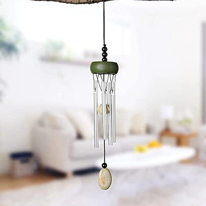 2 Pack Small Silver Wind Chime with Ceramic Blank Drops, 10 Inch Metal Garden Wind Chimes with 4 Different Len Bell Tubes, Soothing Harmony Sound Mini Outdoor Windcatcher Porches Décor