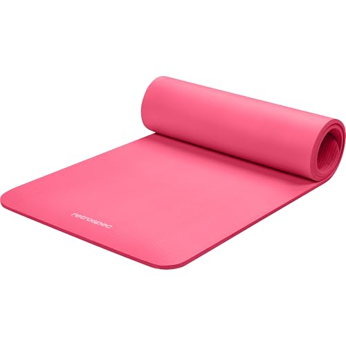 Retrospec Solana Yoga Mat Thick 1/2in Non-Slip Workout Mat with Nylon Strap - 72x24in Exercise Mat for Pilates, Stretching & Fitness - BPA Free, Easy Clean - color: Pink Dahlia