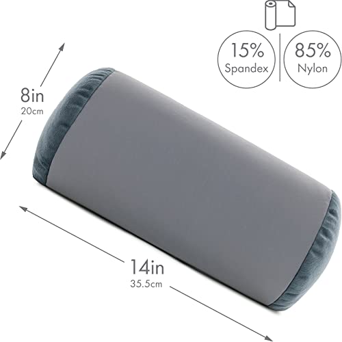 Microbead Bolster Neck Roll Pillow, 14x8 in Cylinder Tube, Cool Grey | Silky smooth face helps prevent sleep creases and hair breakage, light squishy support for head and shoulders, travel ready - color: Cool Grey
